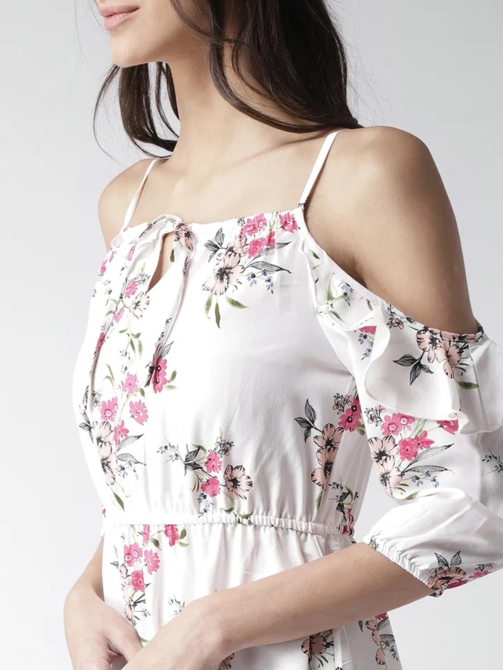 Mast & Harbour 17” PTP Floral Cold-Shoulder Maxi Dress, White/Pink, Size Medium. - Picture 4 of 15